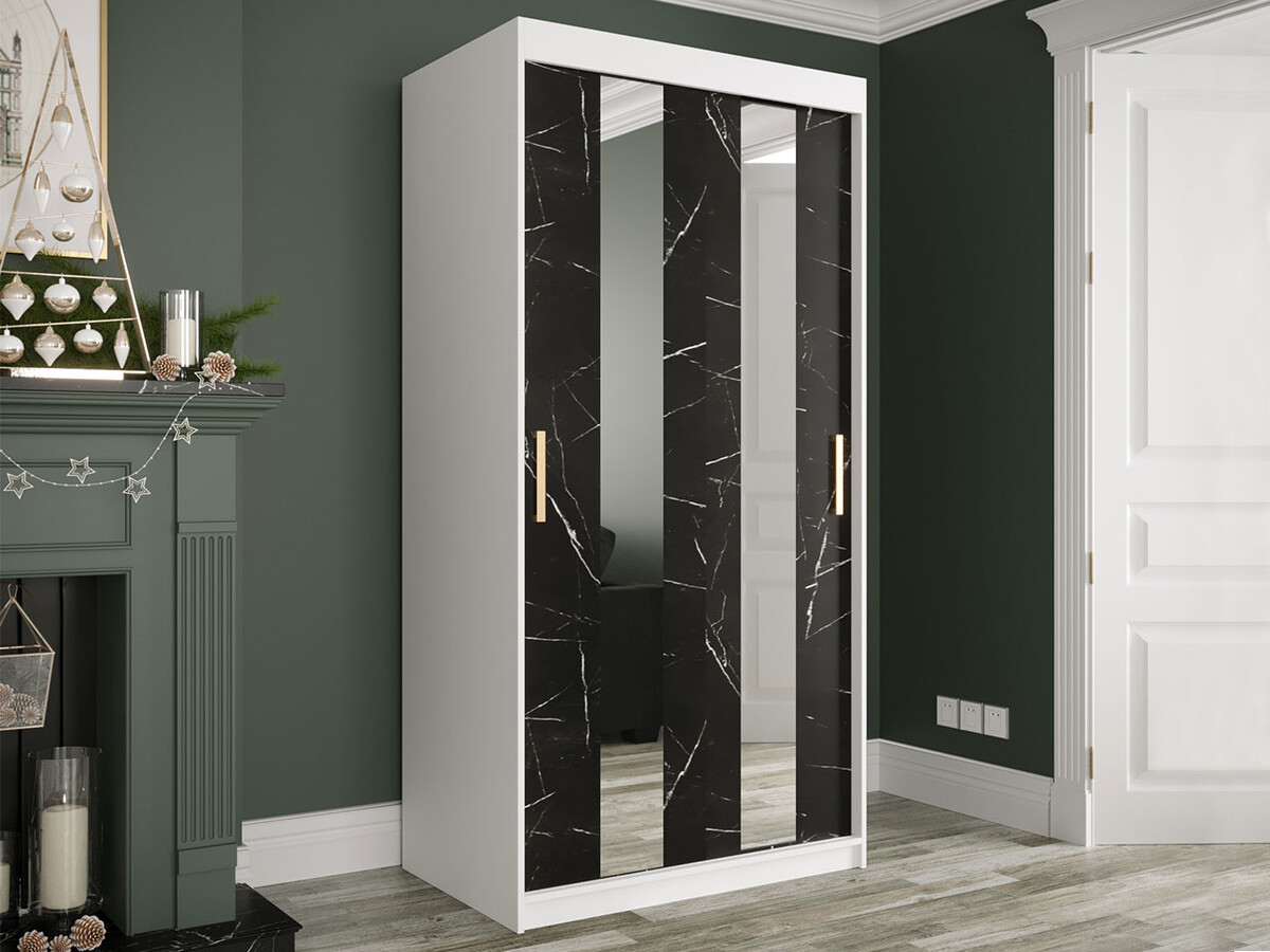 Шкаф Hartford 240 (Матовый белый + Черный мрамор)