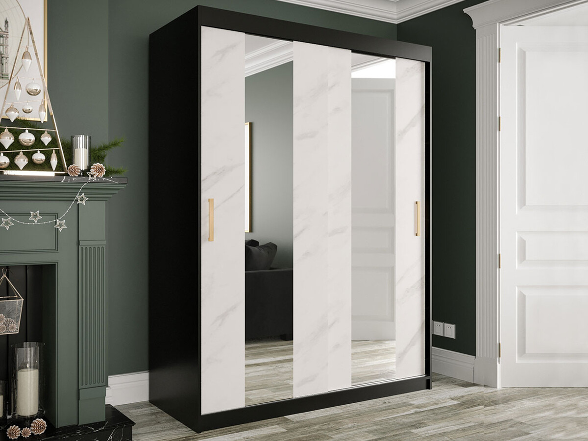 Skapis Hartford 242 (Matēts melns + Balts marmors)