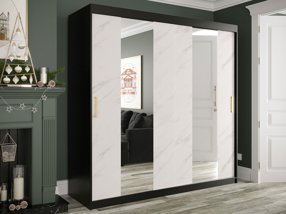 Шкаф Hartford 244 (Матовый черный + Белый мрамор)