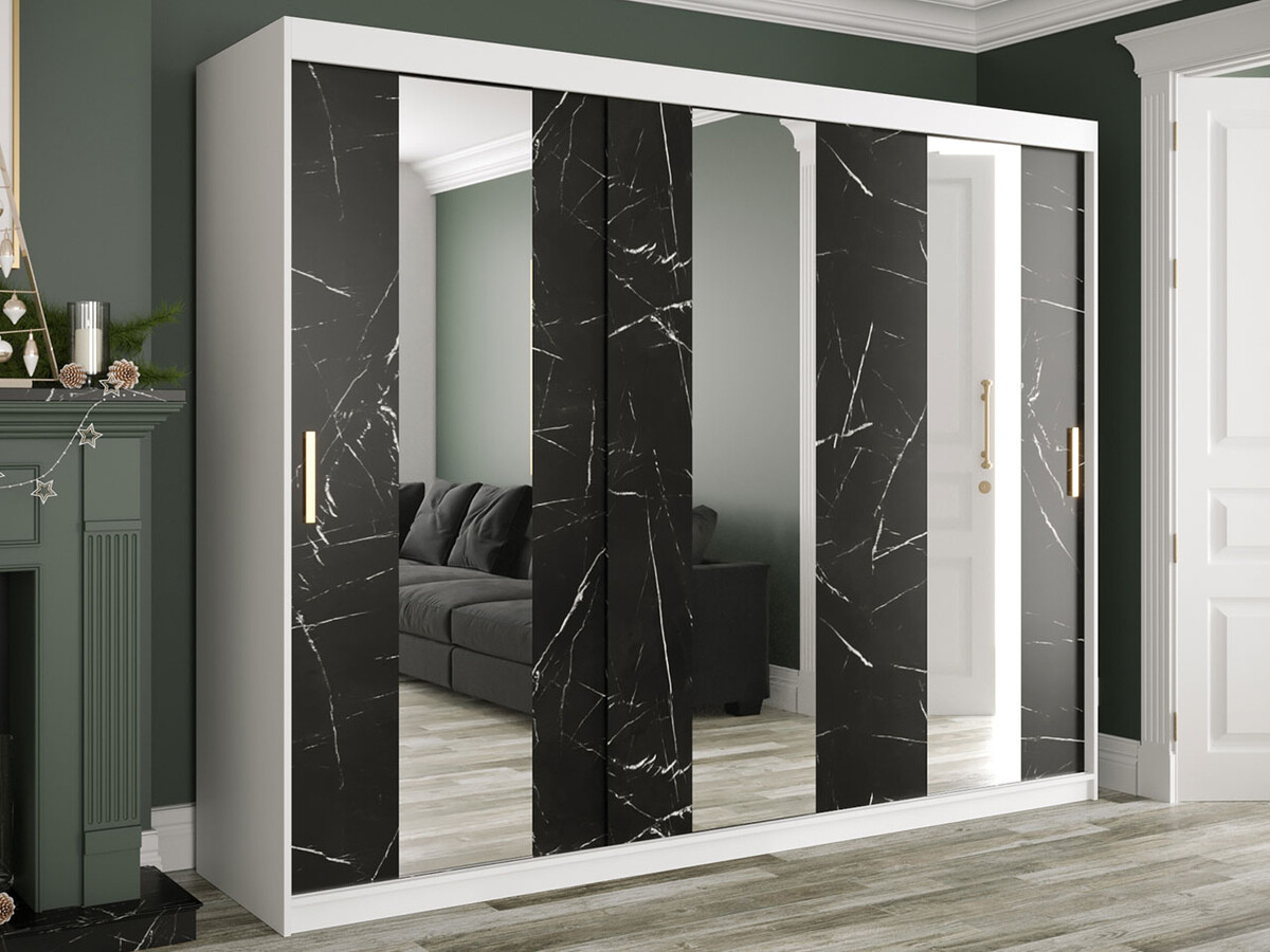 Шкаф Hartford 245 (Матовый белый + Черный мрамор)