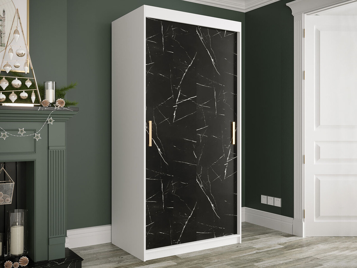 Шкаф Hartford 246 (Матовый белый + Черный мрамор)