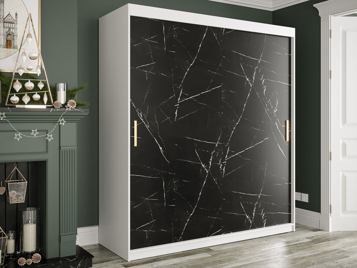 Шкаф Hartford 249 (Матовый белый + Черный мрамор)