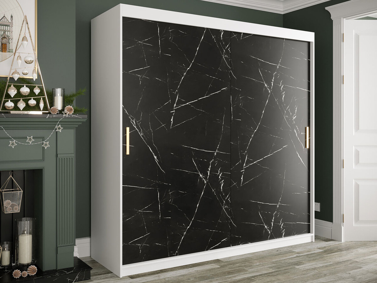 Skapis Hartford 250 (Matēts balts + Melnais marmors)