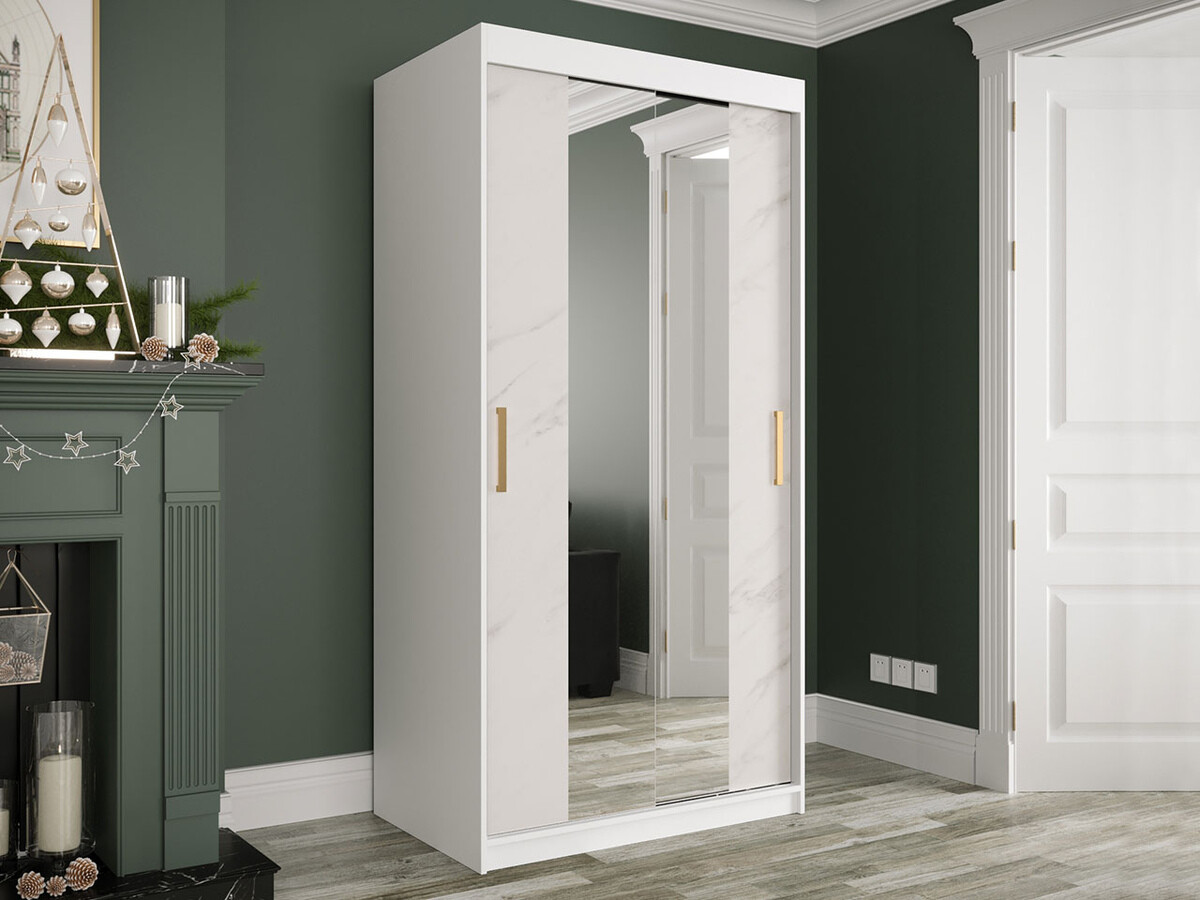 Шкаф Hartford 252 (Матовый белый + Белый мрамор)