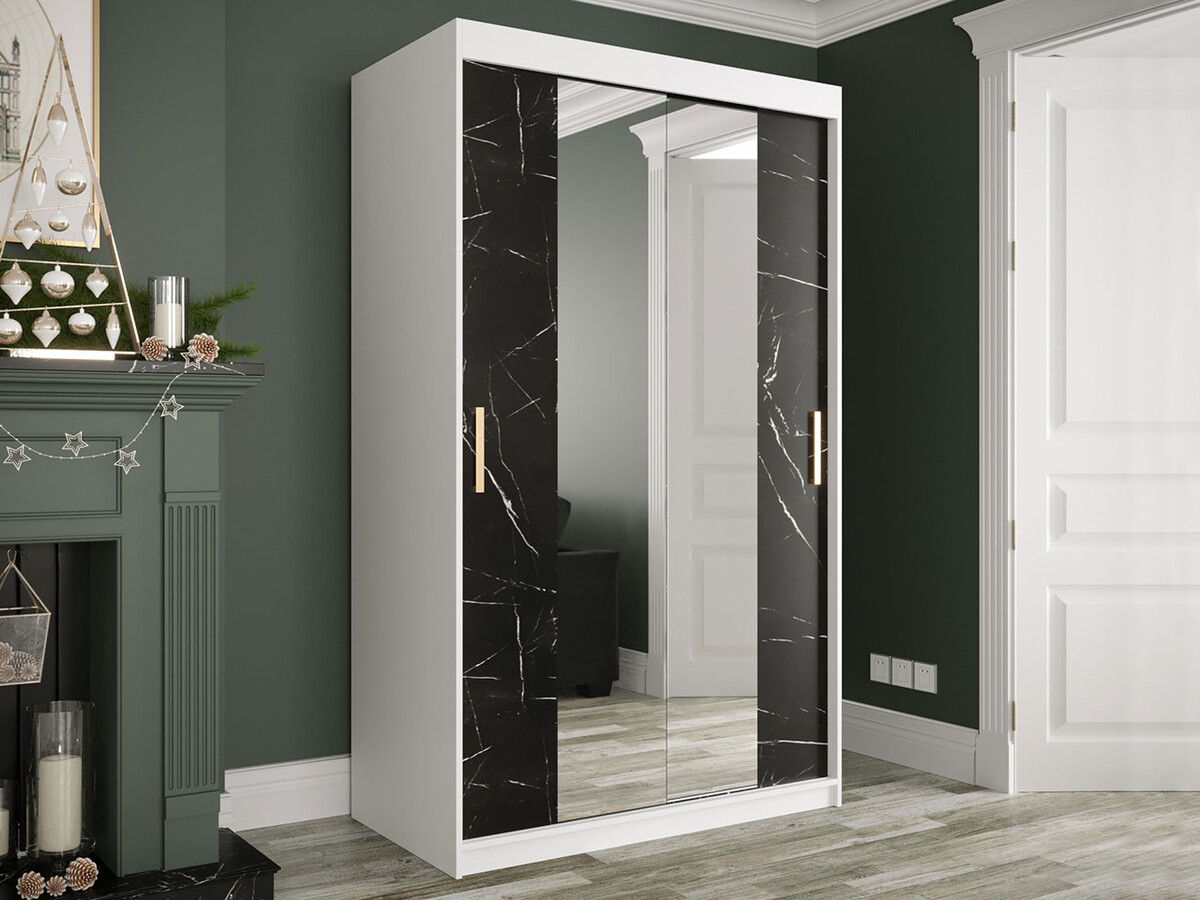 Шкаф Hartford 253 (Матовый белый + Черный мрамор)