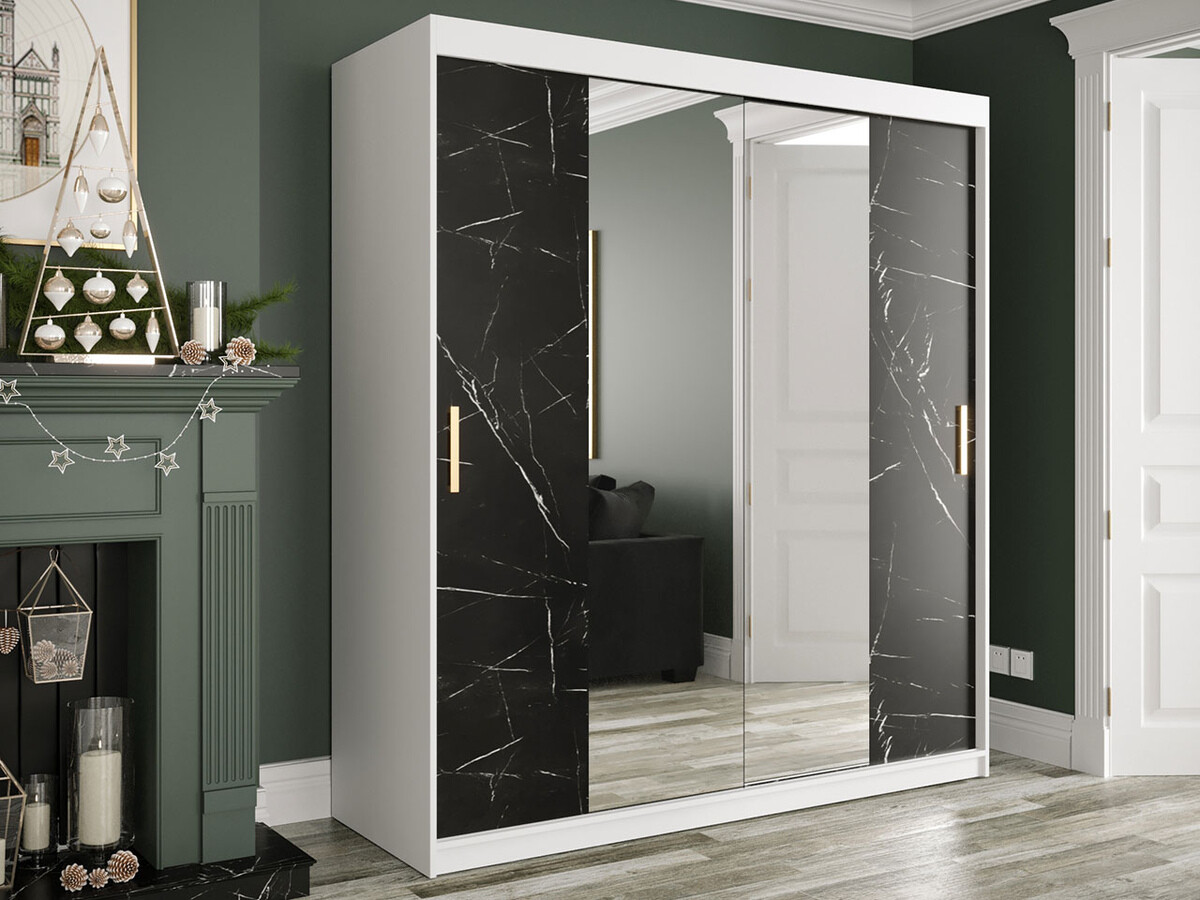Шкаф Hartford 255 (Матовый белый + Черный мрамор)