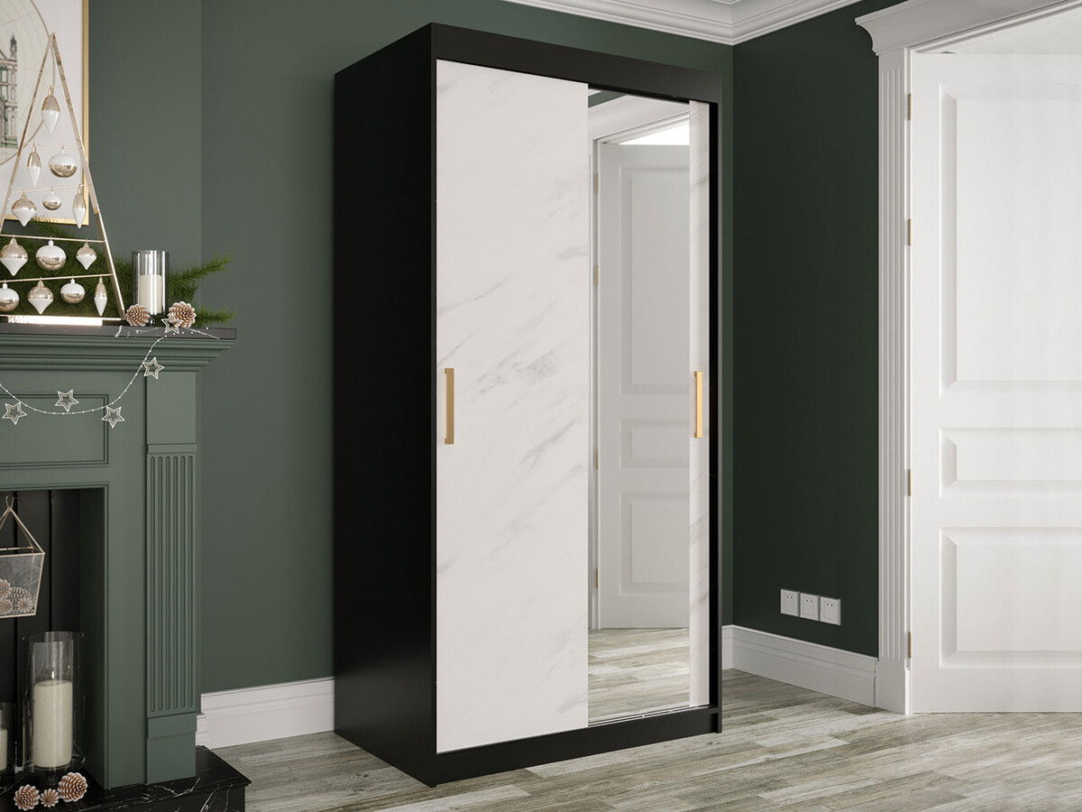 Шкаф Hartford 258 (Матовый черный + Белый мрамор)