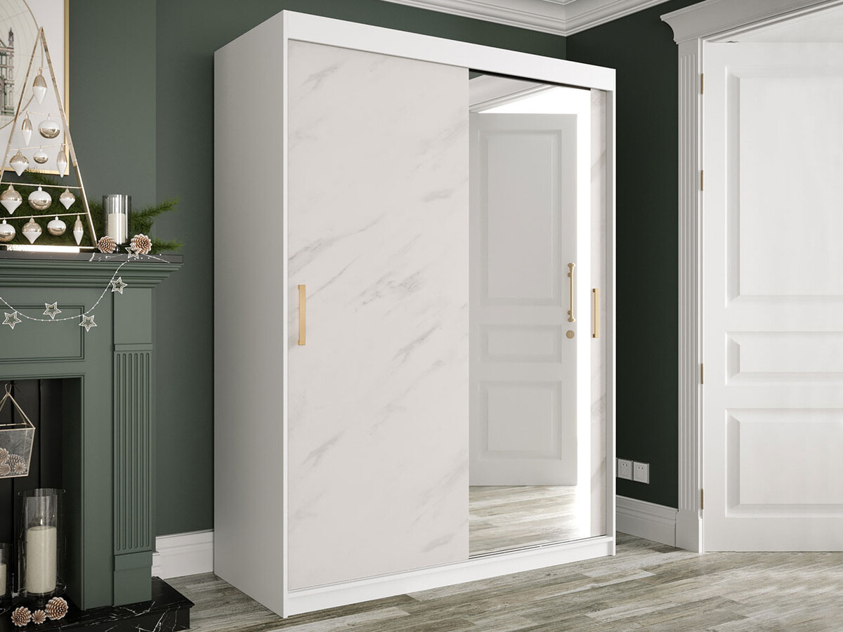 Skapis Hartford 260 (Matēts balts + Balts marmors)