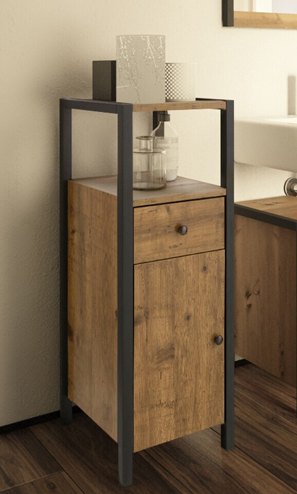 Stāvošs vannas skapītis Larnovo 112 (Tumšs ozols + Melns)