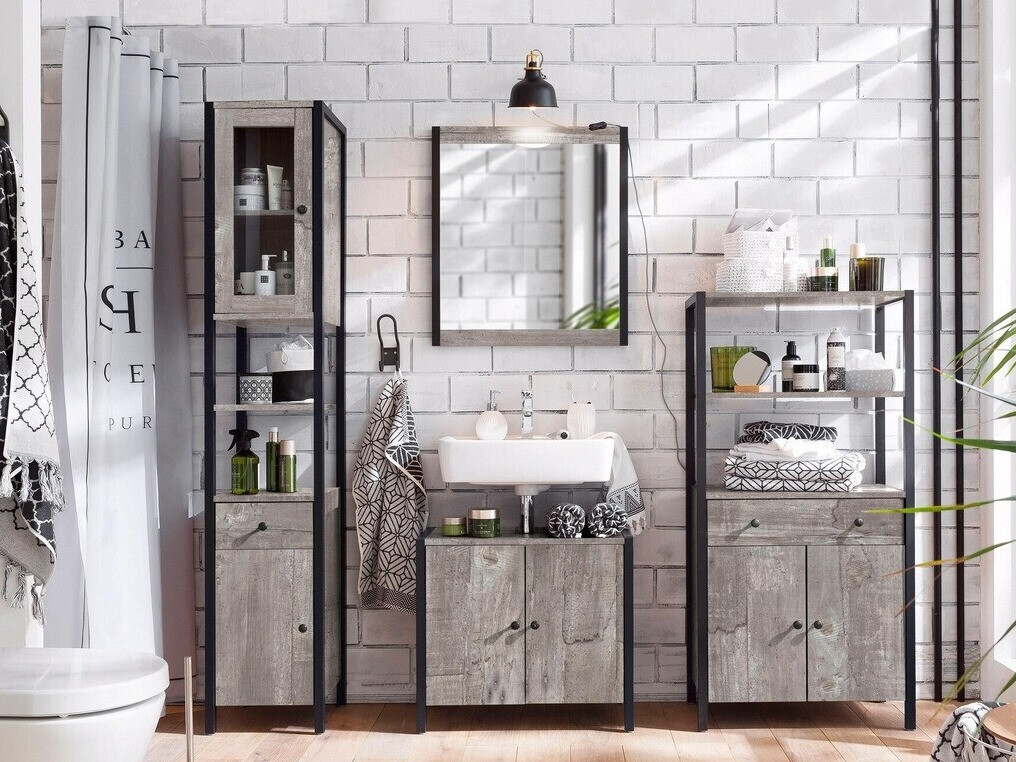 Набор для ванной комнаты Larnovo 117 (Серый дуб + Чёрный)