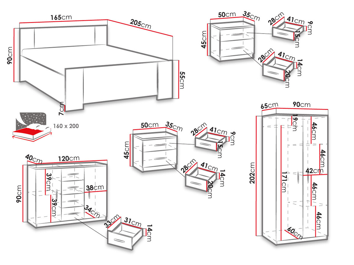 Спальный гарнитур Catromi 122 (Белый + Soft Pik 011)