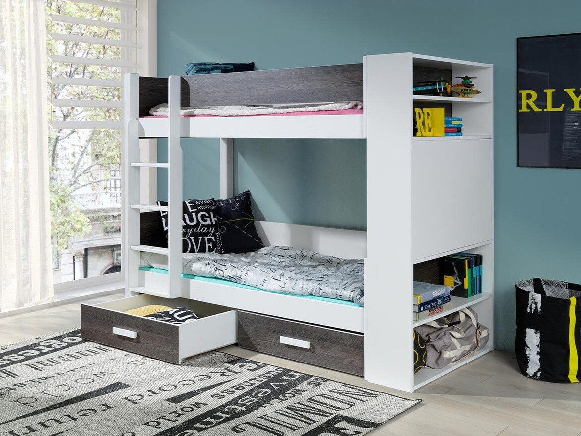 Divstāvu gulta Henderson 142 (Balts + Tumšs Zebrano)