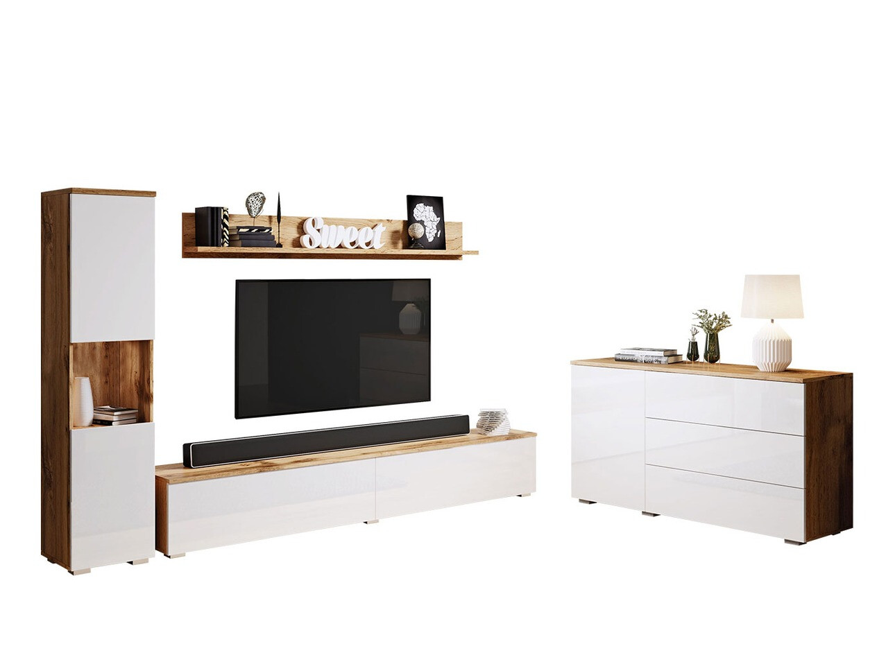 Набор для гостиной Sarasota 132 (Дуб вотан + Глянцевый белый)
