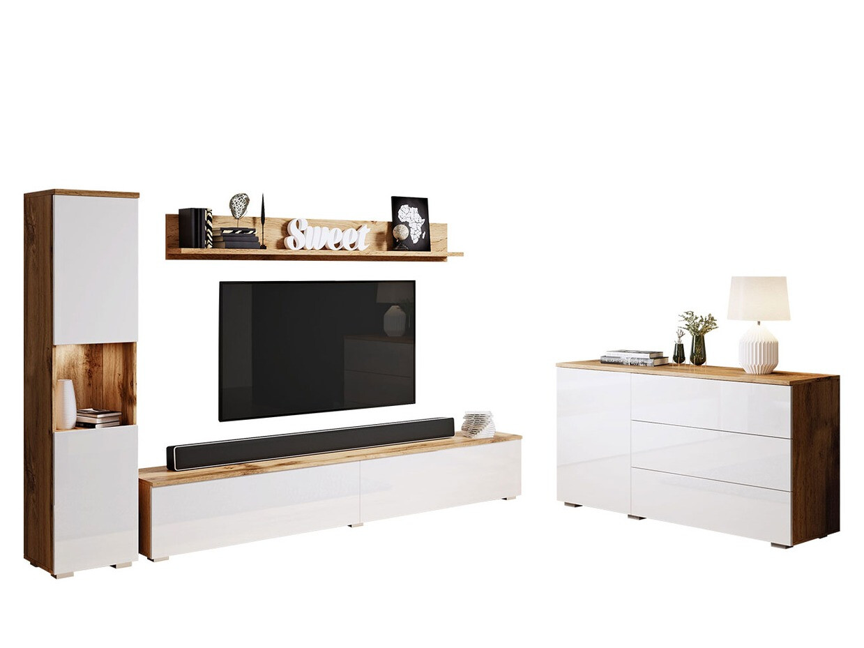 Набор для гостиной Sarasota 132 (Дуб вотан + Глянцевый белый)