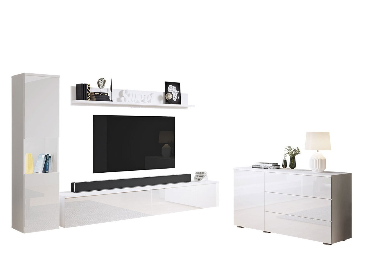 Viesistabas komplekts Sarasota 132 (Balts + Glancēts balts)