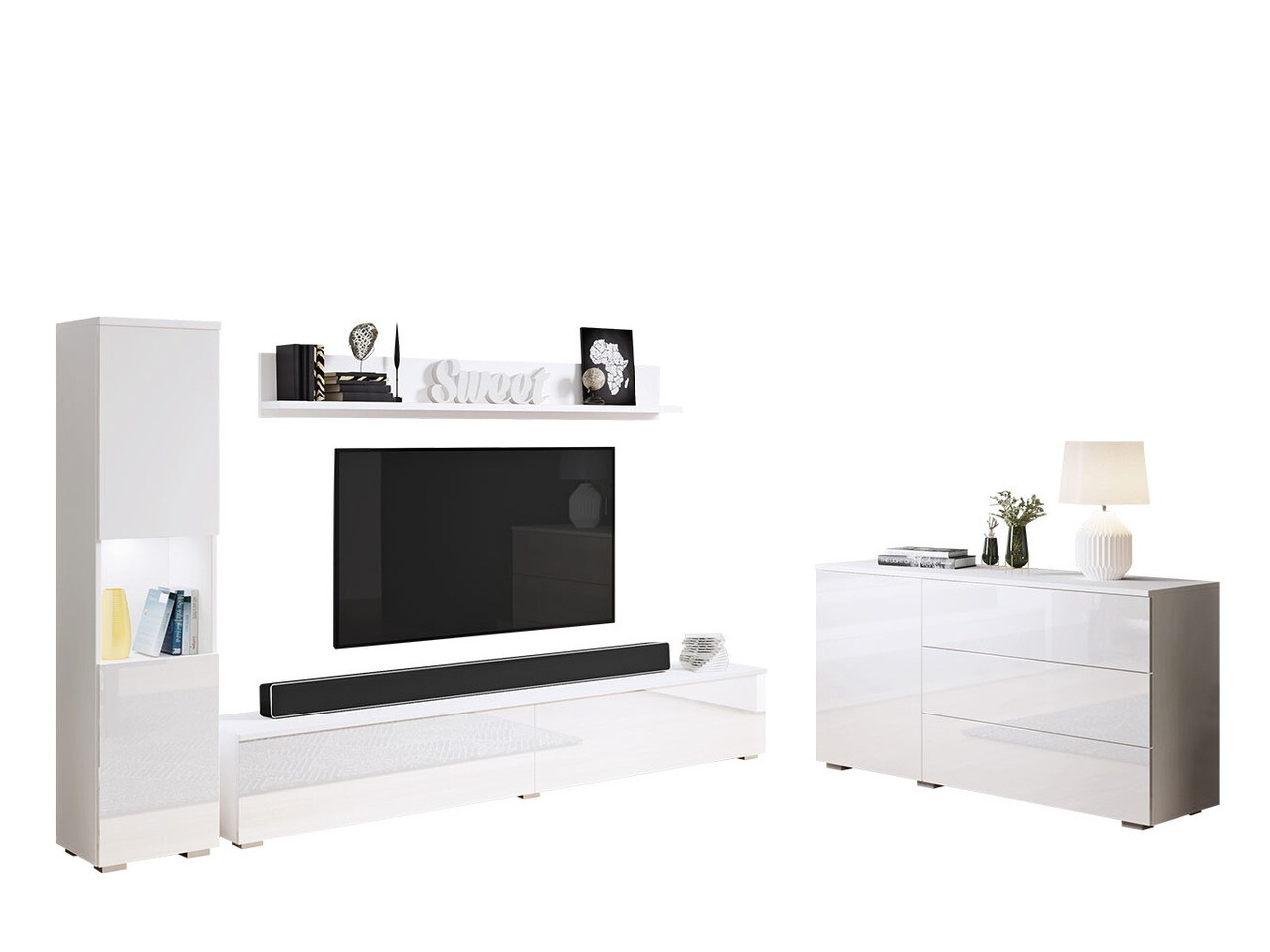 Viesistabas komplekts Sarasota 132 (Balts + Glancēts balts)