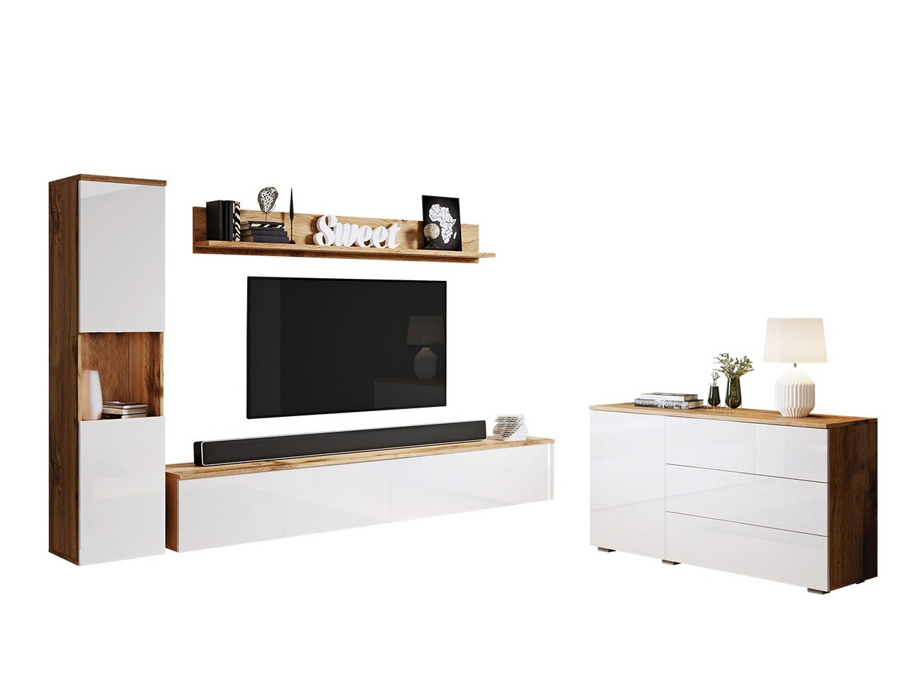 Viesistabas komplekts Sarasota 132 (Votan ozols + Glancēts balts)