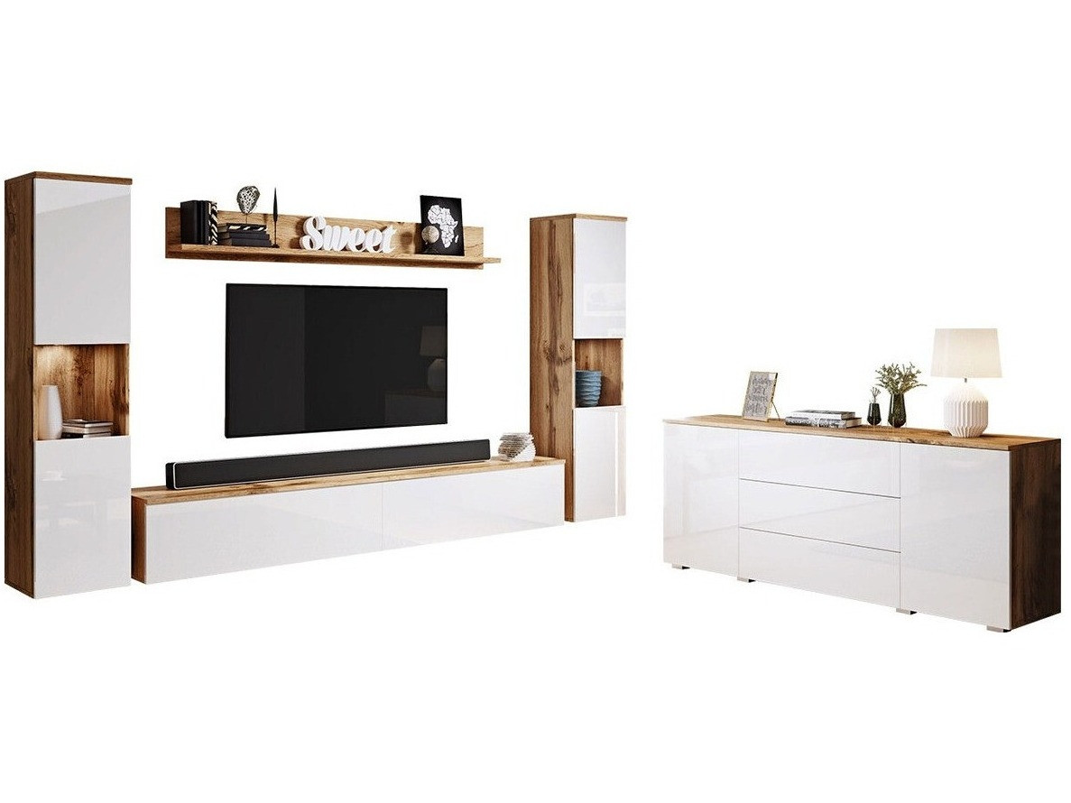 Viesistabas komplekts Sarasota 133 (Votan ozols + Glancēts balts)