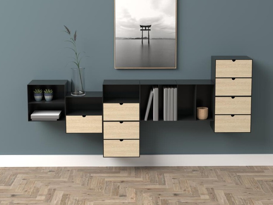 Прикроватная тумбочка Norsica 375 (Чёрный + Светлое дерево)