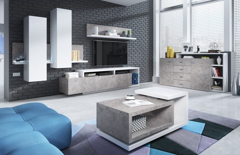 Viesistabas komplekts Lutiva 100 (Balts + Betons)