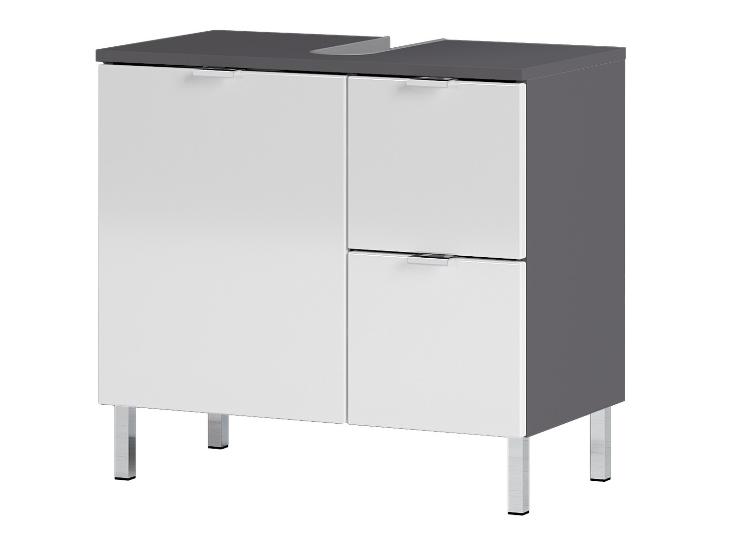 Stāvošs vannas istabas skapītis izlietnei Lomcamo 100 (Glancēts balts+ Grafīts)