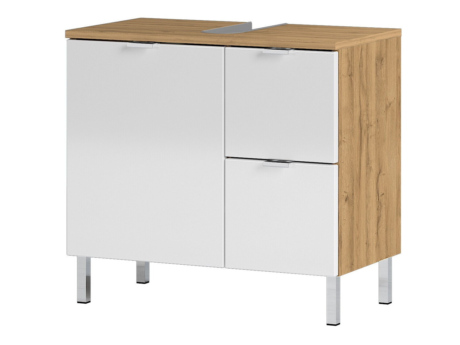 Stāvošs vannas istabas skapītis izlietnei Lomcamo 100 (Glancēts balts + Grandson ozols)