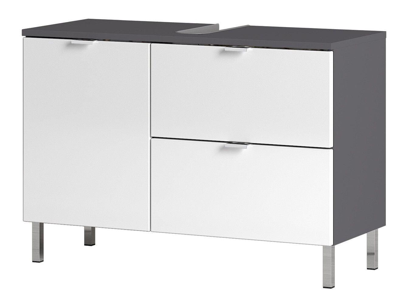 Stāvošs vannas istabas skapītis izlietnei Lomcamo 101 (Glancēts balts + Grafīts)