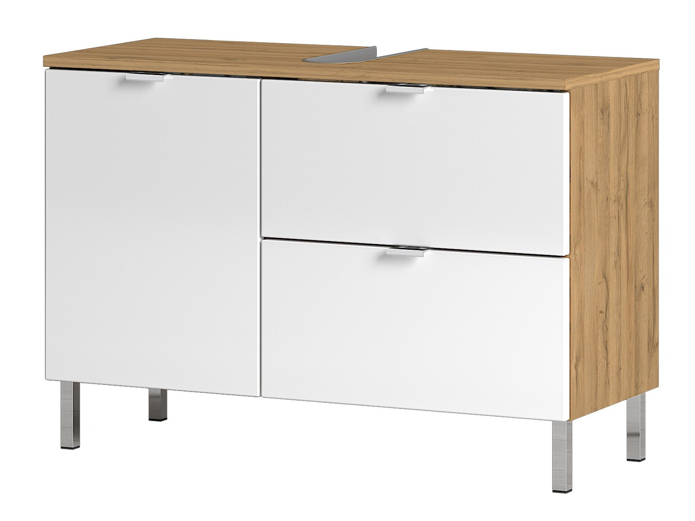 Stāvošs vannas istabas skapītis izlietnei Lomcamo 101 (Glancēts balts + Grandson ozols)