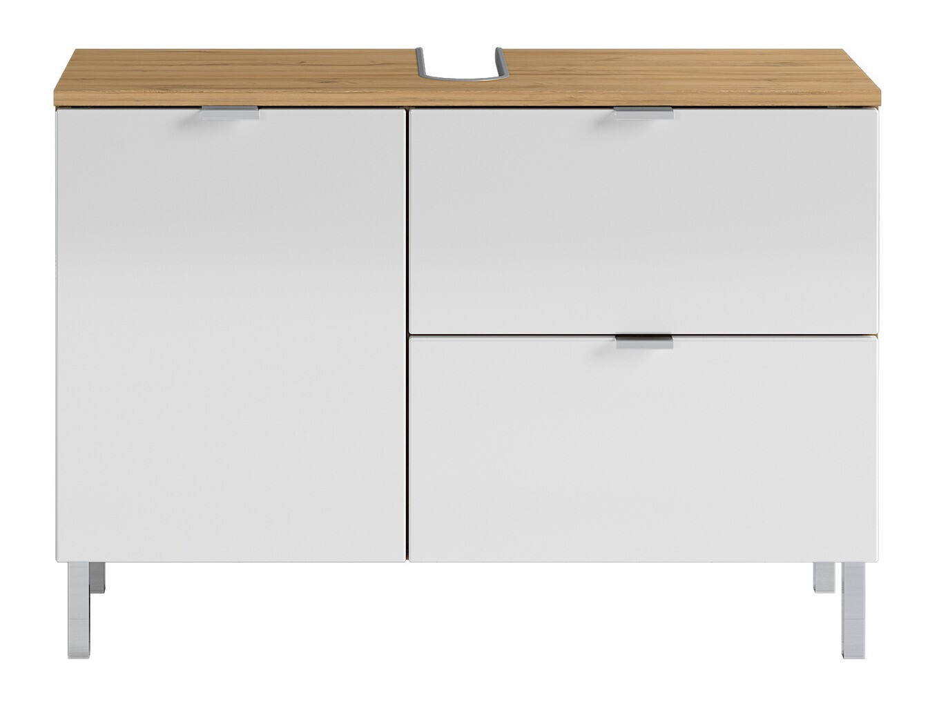 Stāvošs vannas istabas skapītis izlietnei Lomcamo 101 (Glancēts balts + Grandson ozols)