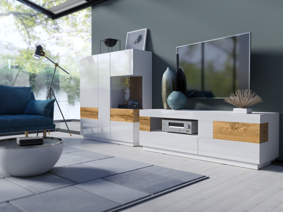 TV galds Livlore 103 (Balts + Glancēts balts + Votan ozols)
