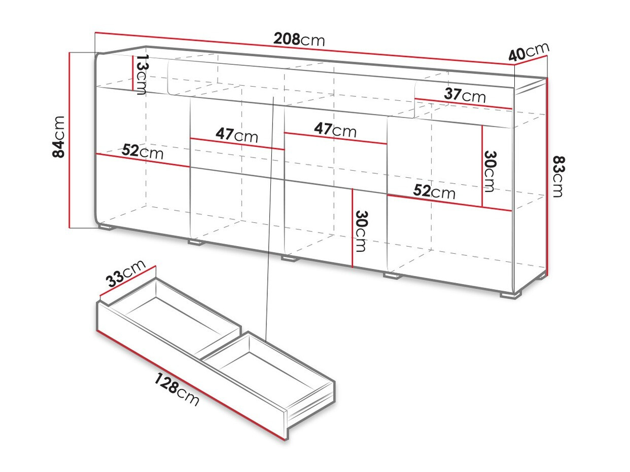 Kumode Torsone 102 (Balts + Glancēts balts + Sanremo ozols)