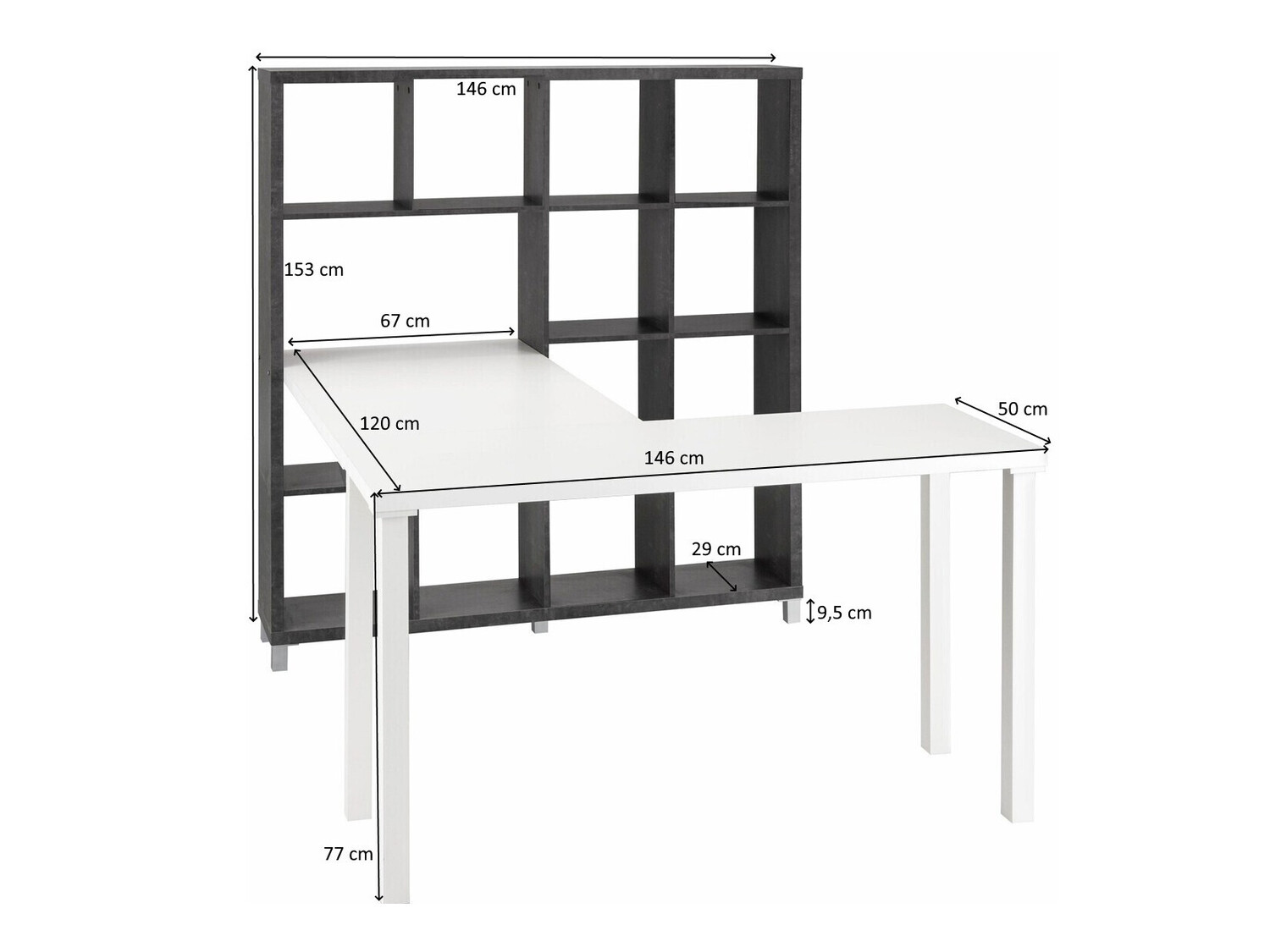 Stūra rakstāmgalds Denton 186 (Balts + Betons)