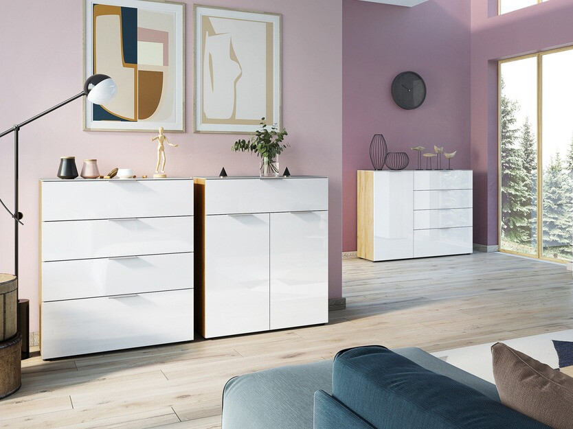 Kомод Sacramento 299 (Глянцевый белый + Navarra дуб)