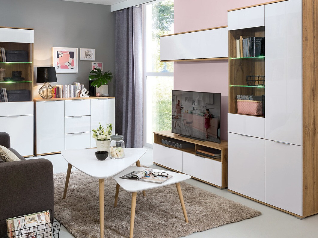 Настенные шкафы Tivetra 110 (Дуб вотан + Глянцевый белый)