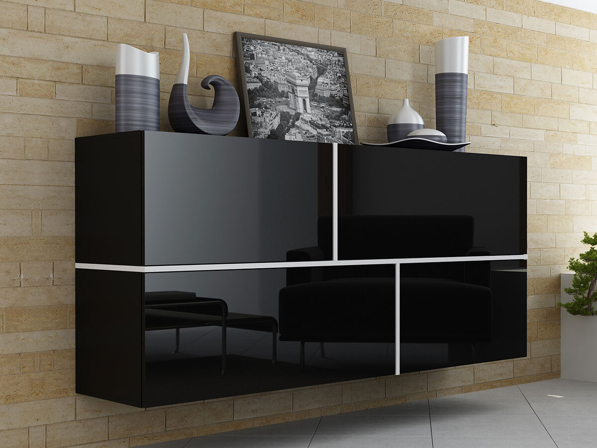 Piekarams skapītis Charlotte 100 (Melns + Glancēts melns + Balts)