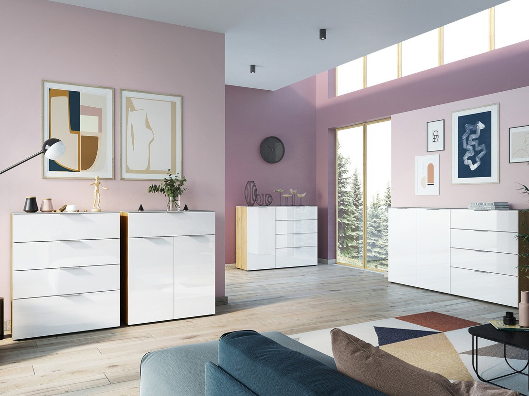 Kumode Sacramento 301 (Navarra ozols + Glancēts balts)