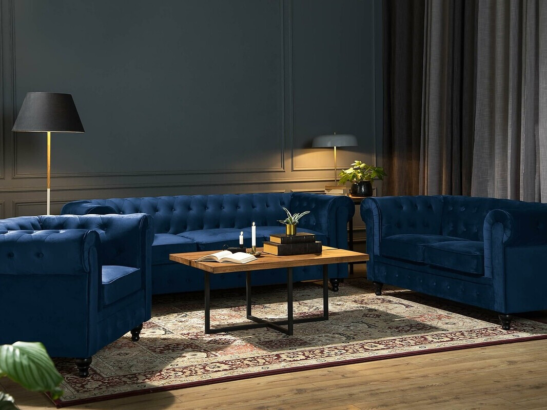 Chesterfield mīksto mēbeļu komplekts Manor House Ophfenu 102 (Zils)