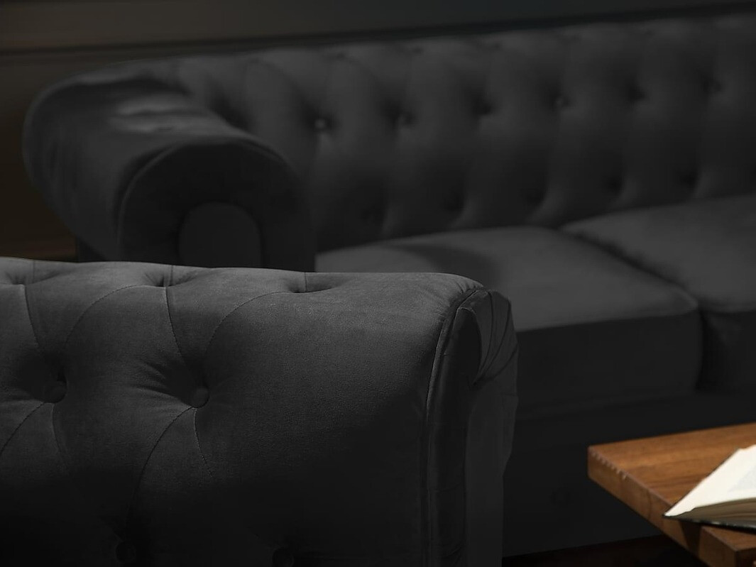 Chesterfield mīksto mēbeļu komplekts Manor House Ophfenu 110 (Melns)