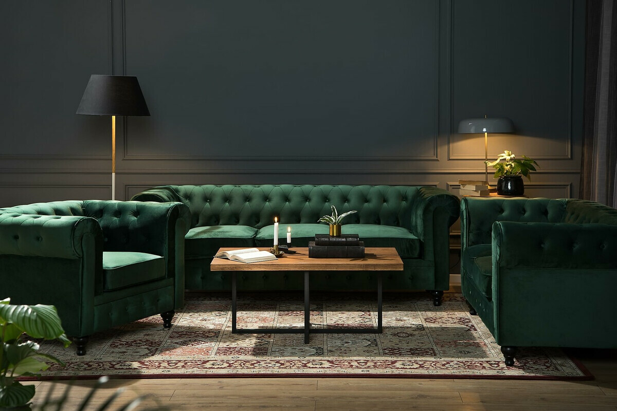 Комплект мягкой мебели Chesterfield Manor House Ophfenu 110 (Зелёный)