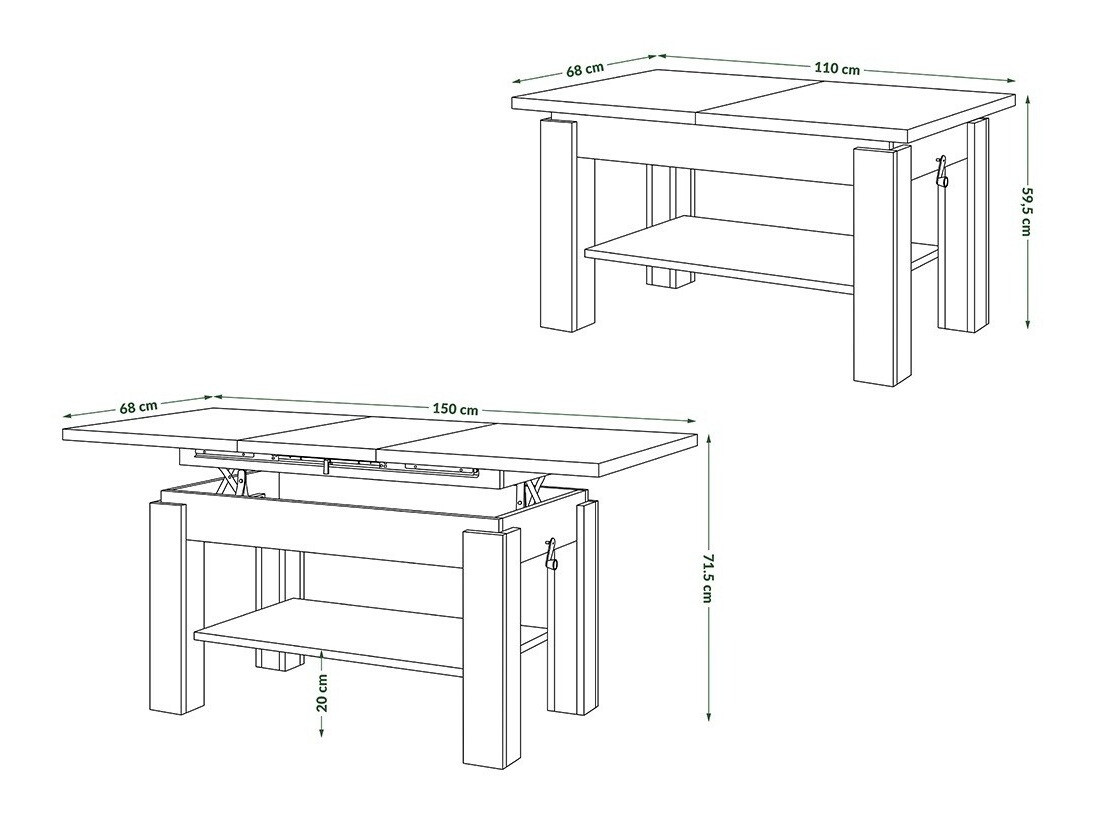 Журнальный столик - трансформер Glendale 100 (Сонома Дуб + Белый)