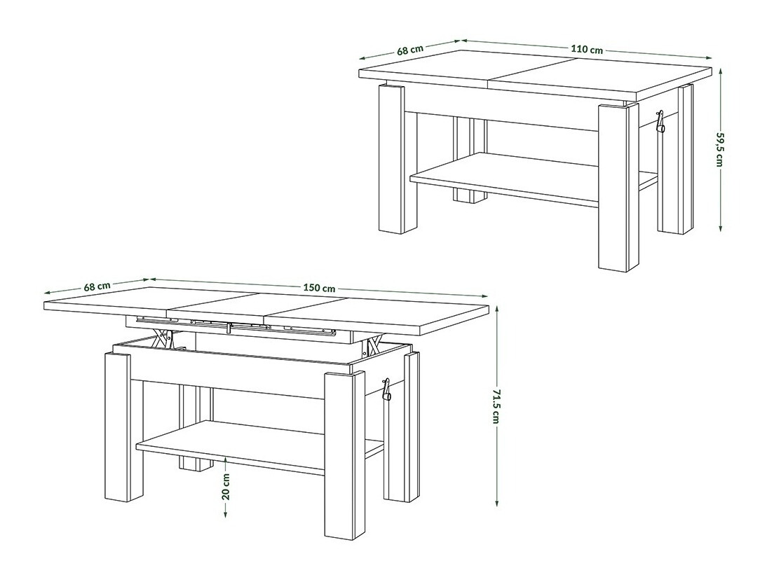 Žurnālu galdiņš transformeris Glendale 100 (Betons + Melns)