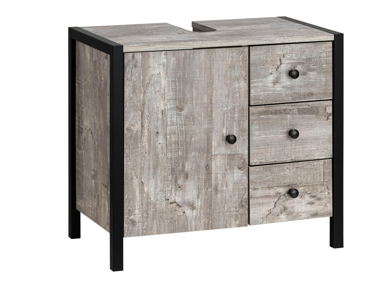 Hапольный шкафчик для ванной Larnovo 105 (Серый дуб + Чёрный)