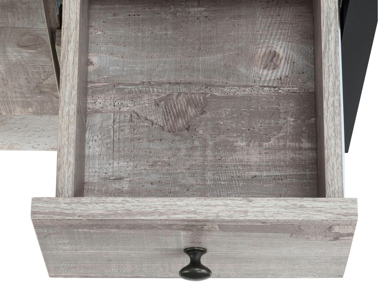 Hапольный шкафчик для ванной Larnovo 105 (Серый дуб + Чёрный)