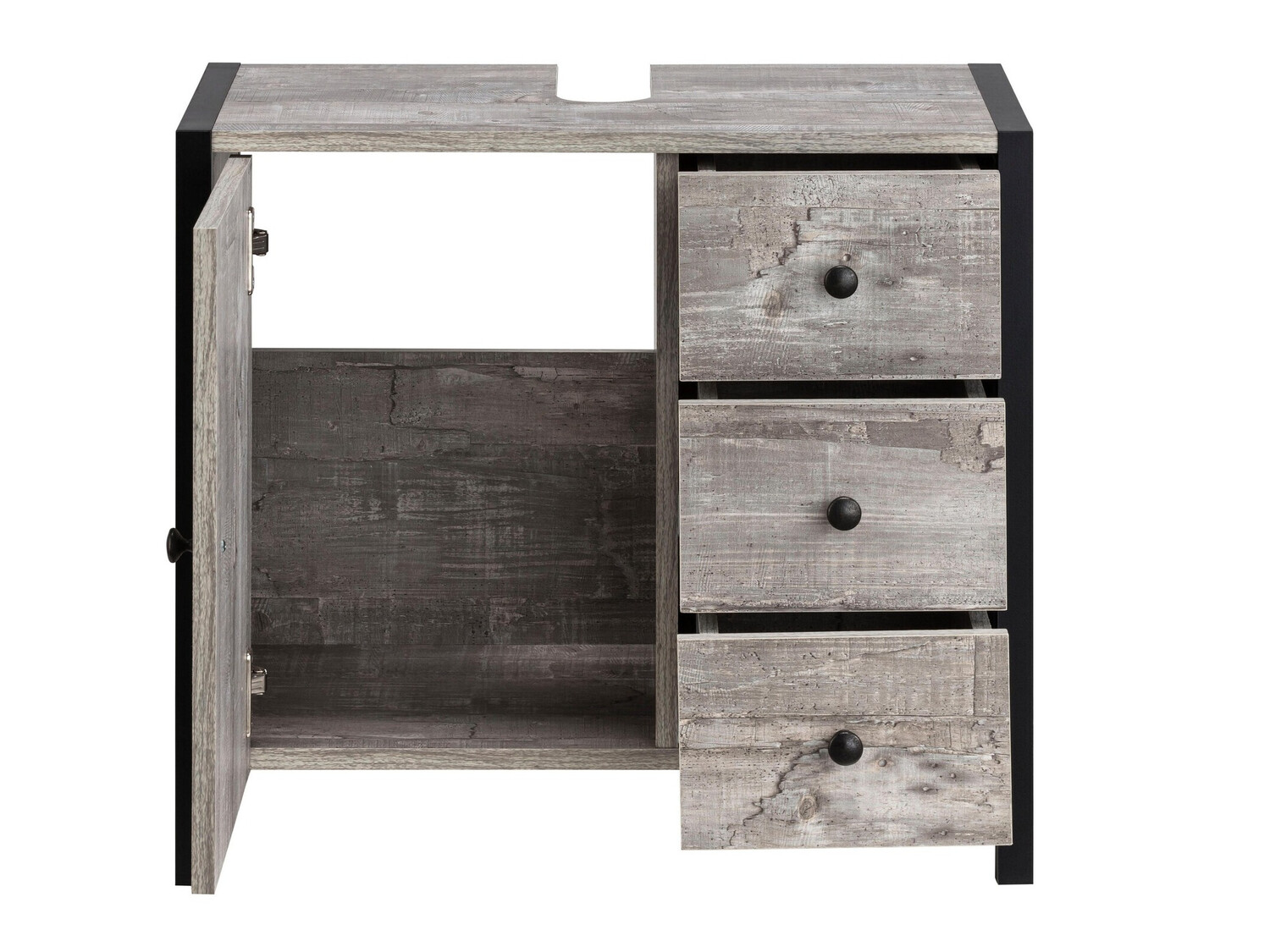 Stāvošs vannas istabas skapītis izlietnei Larnovo 105 (Pelēks ozols + Melns)