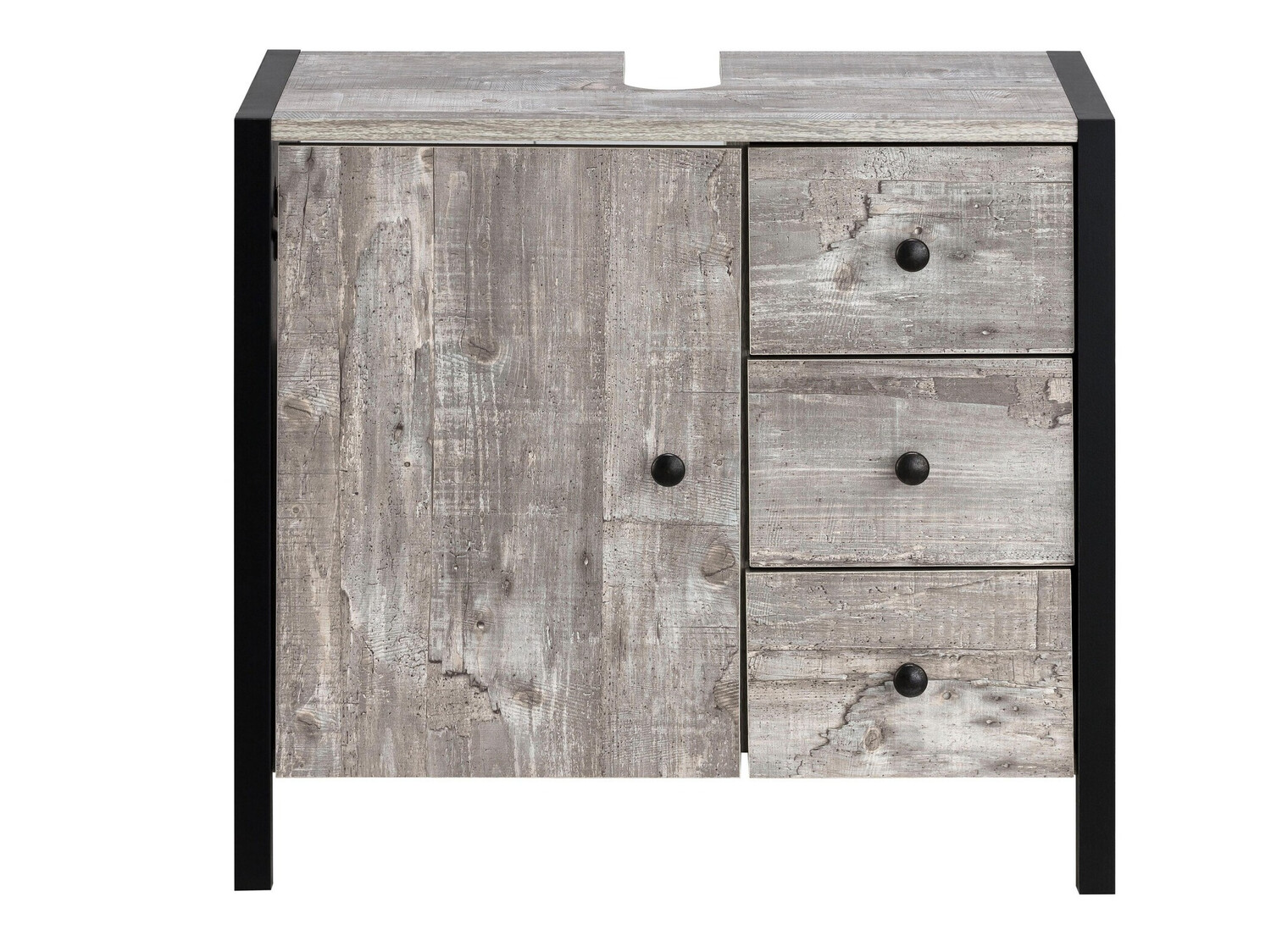 Stāvošs vannas istabas skapītis izlietnei Larnovo 105 (Pelēks ozols + Melns)