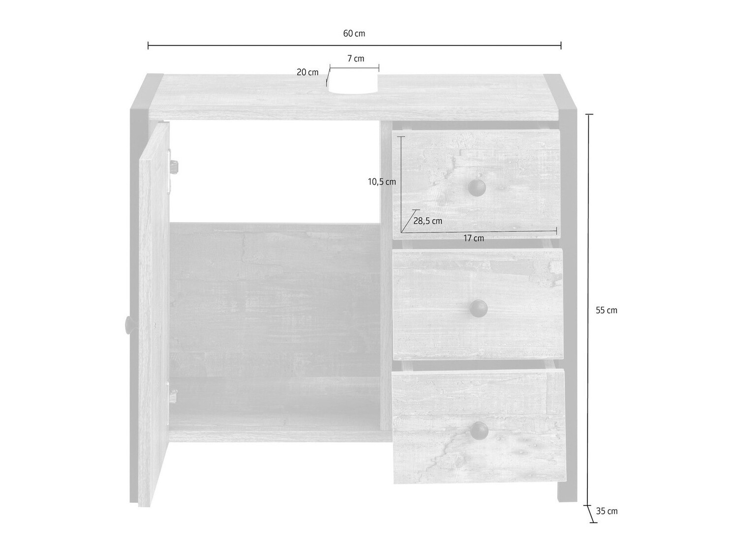 Stāvošs vannas istabas skapītis izlietnei Larnovo 105 (Pelēks ozols + Melns)