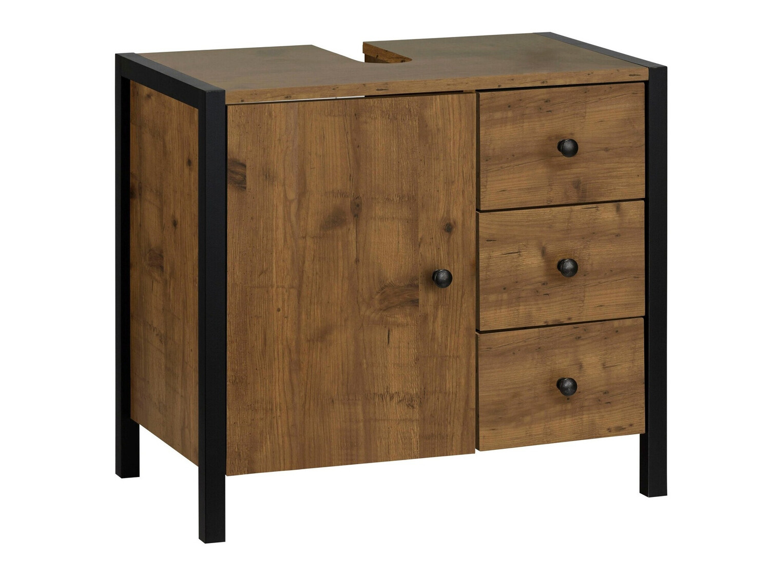 Stāvošs vannas istabas skapītis izlietnei Larnovo 105 (Tumšs ozols + Melns)