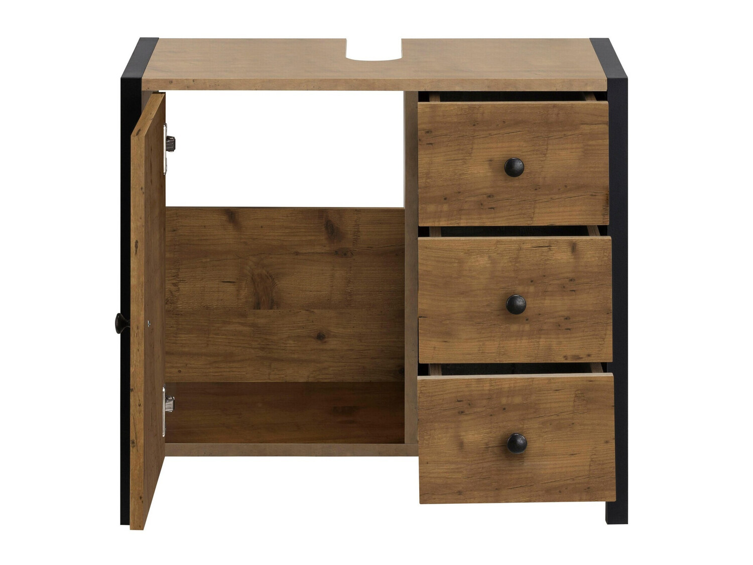 Stāvošs vannas istabas skapītis izlietnei Larnovo 105 (Tumšs ozols + Melns)