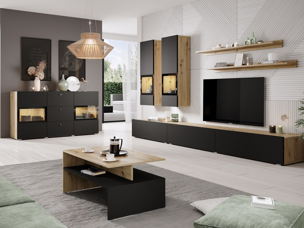 Viesistabas komplekts Serodeu 104 (Artisan ozols + Matēts melns)