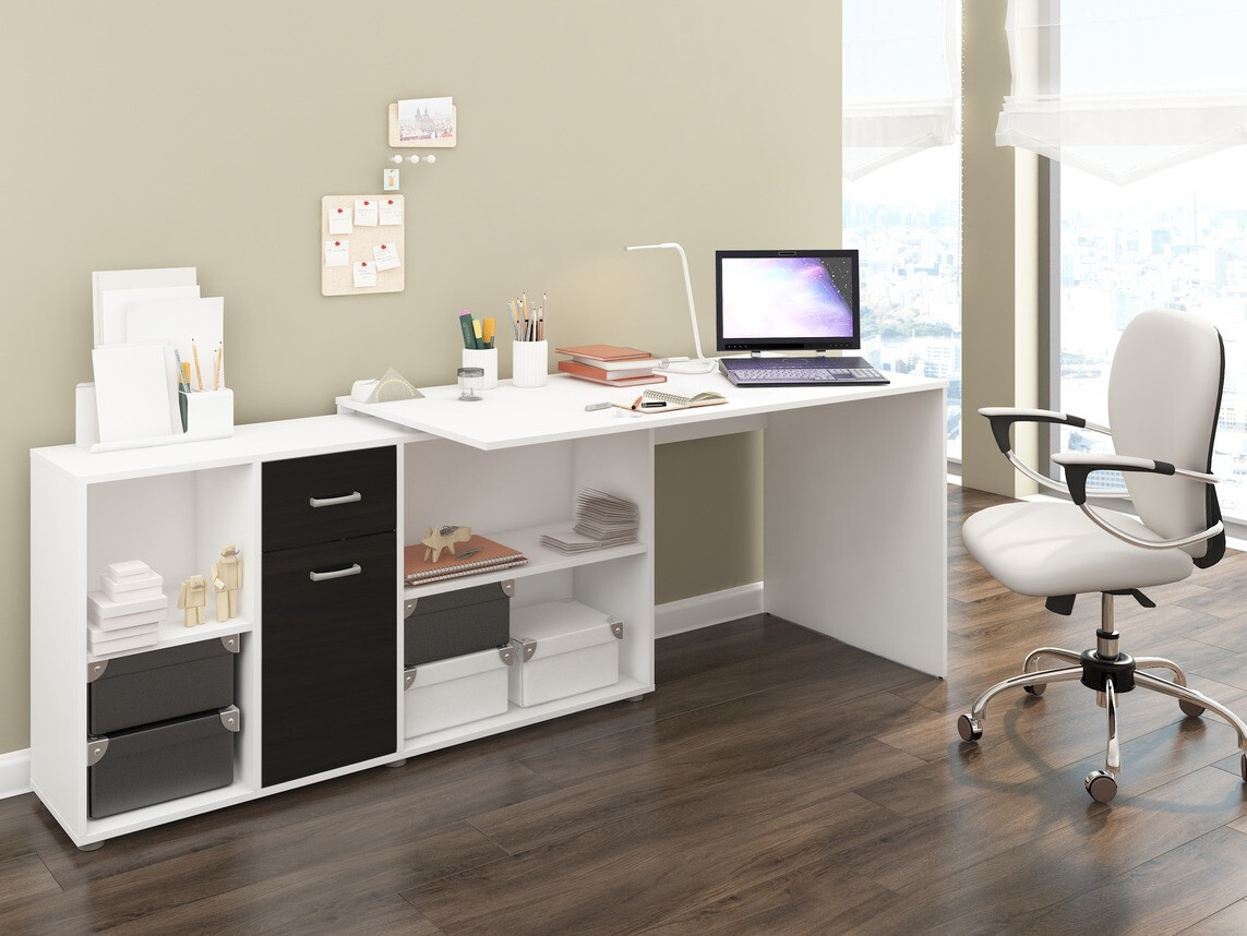 Stūra rakstāmgalds Gilroy 113 (Balts + Glancēts melns)